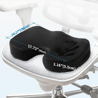Memory Foam Seat Cushion for Office Chair & Car - Ergonomic Tailbone & Sciatica Pain Relief Pad - Non-Slip Desk Chair Cushion for Long Sitting, Breathable Mesh Pad for Posture Support (Black)