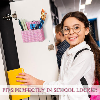 MotiMind Purple Locker Accessories for Girls, Bling Magnetic Pen Holder for Refrigerator, Back to School Rhinestone Marker Holder for Locker, Sparkly Gift for Student (Medium,Rhinestone)