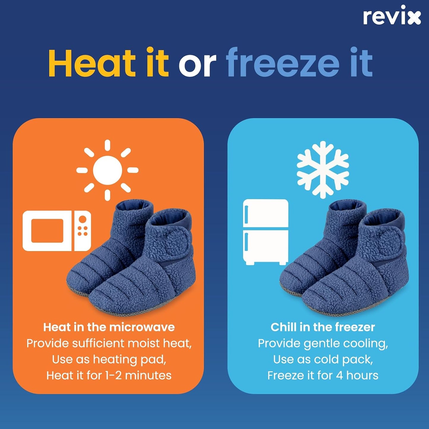 REVIX Microwavable Booties for Cold Feet, Heated Slippers, Navy S | Moist Heat Comfort With Flaxseed Filling, Soft Fabric And Adjustable Fit For Warming Cold Feet At Home, Bed And Relaxation