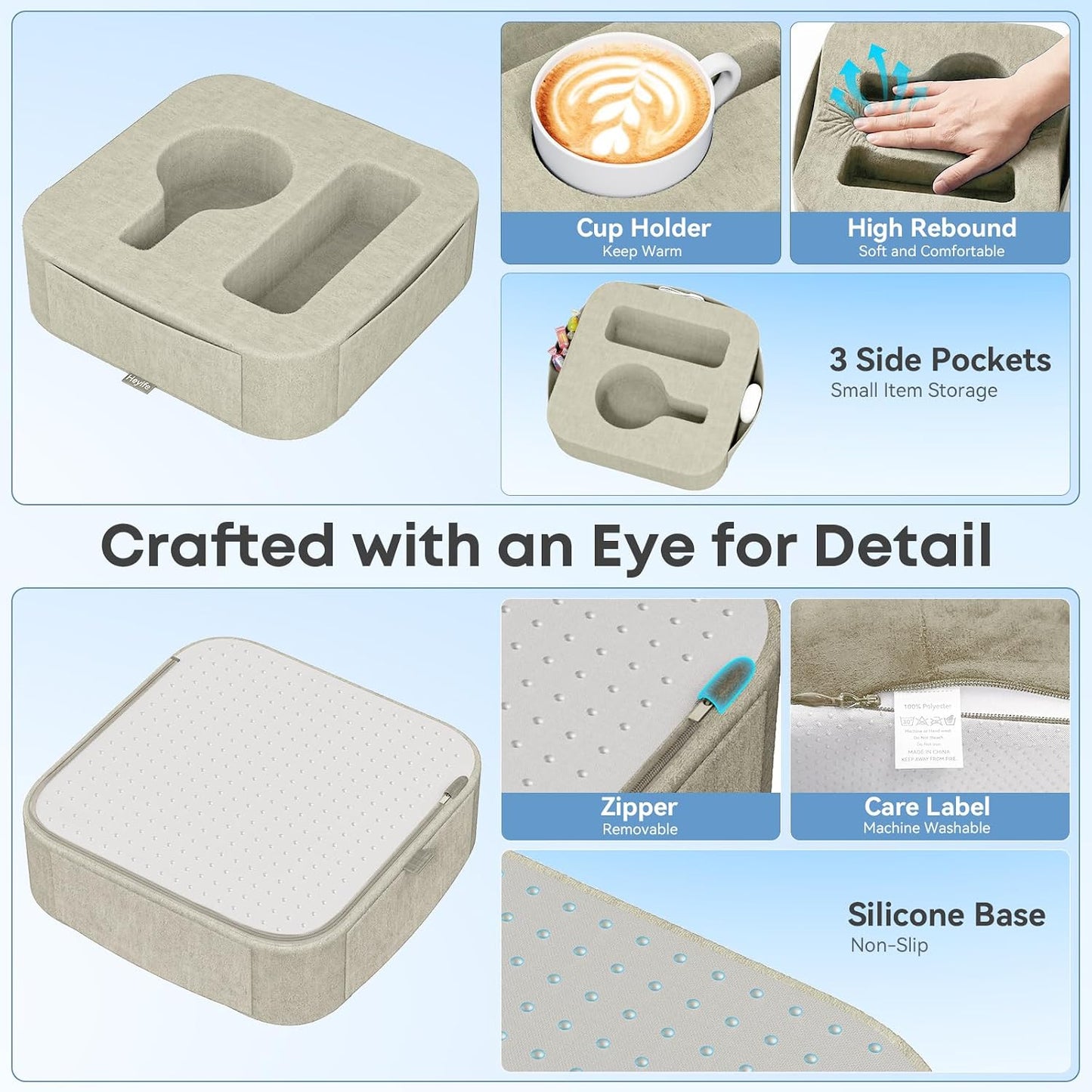 Couch Cup Holder Pillow, Sofa and Bed Caddy for iPad, Kindle, Switch, Game Controller, Remotes, Phones, Small-Sized Cup & Drink Holder for Couch, Bed, Desk, Car, Beach, Bathroom Cup Holder