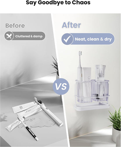 Clear Toothbrush Holders for Bathroom, 2 Cups Wall Mounted, Dry & Wet Separation, Organizers and Storage Set for Family Kids