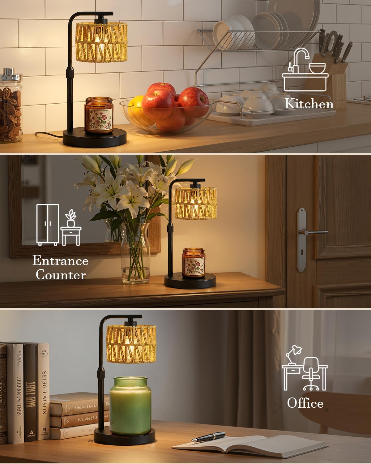 Candle Warmer Lamp with Timer Dimmer, Height Adjustable Modern Farmhouse Candle Warmer, Electric Candle Lamp Warmer with 2 Bulbs, Birthday Gifts for Women Mom, Gift for Home Decor