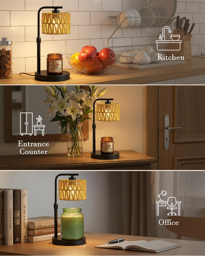 Candle Warmer Lamp with Timer Dimmer, Height Adjustable Modern Farmhouse Candle Warmer, Electric Candle Lamp Warmer with 2 Bulbs, Birthday Gifts for Women Mom, Gift for Home Decor