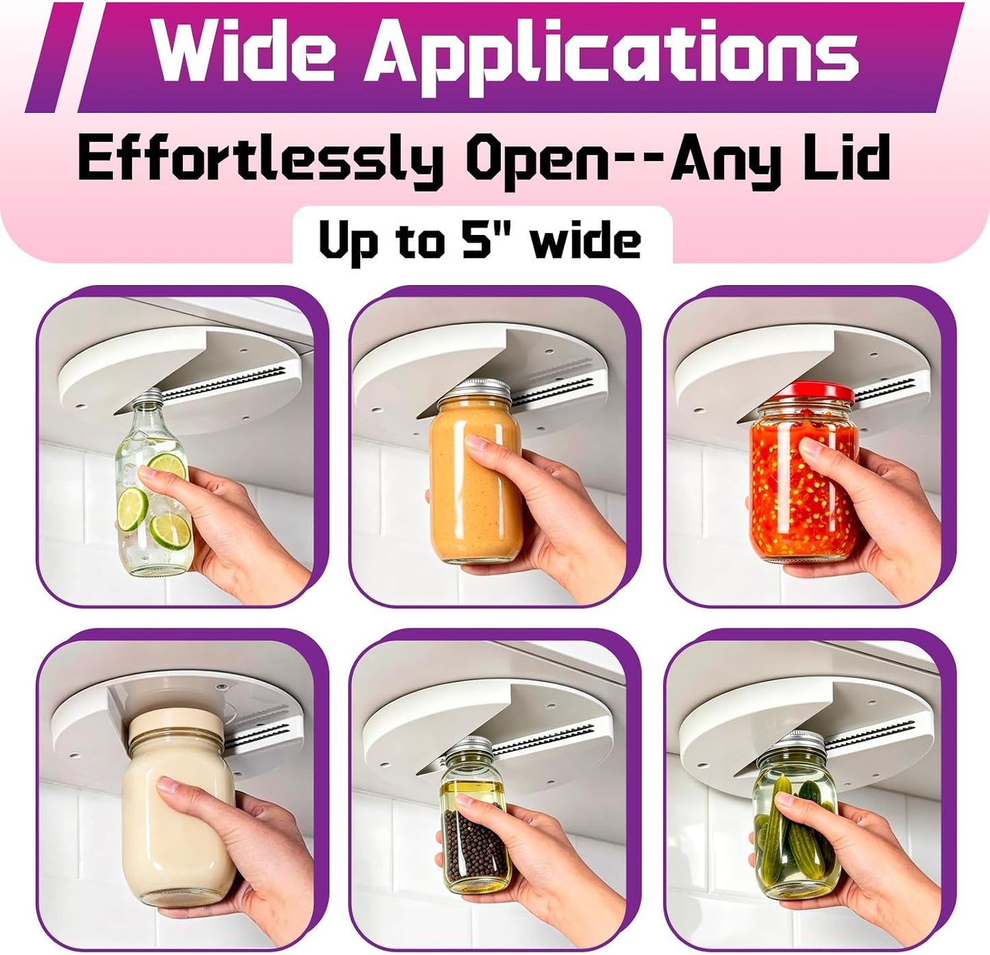 3 Pcs Under Cabinet Jar Openers for Seniors, Weak Hands, White | Easy Grip, Heavy Duty, One Handed