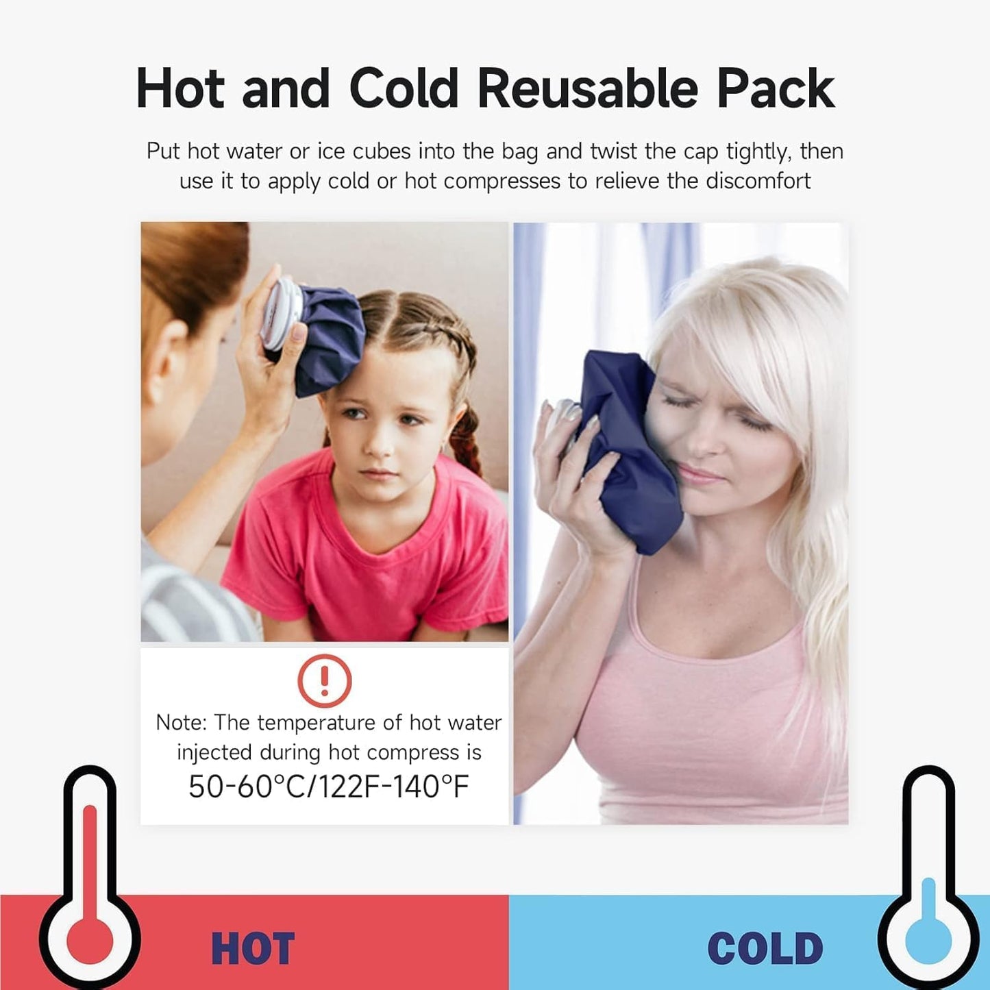 BICAREE Ice Pack for Injuries Reusable, Ice Bags Hot Water Bag for Hot & Cold Therapy and Pain Relief with Cover, No-Leak Elastic Breathable Ice Bag, Size 11"