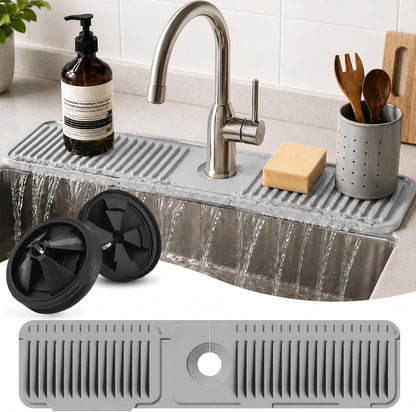 24 Inch Silicone Faucet Mat for Kitchen Sink Splash Guard, W/Sink Baffle | BPA-free silicone, Heat-resistant, non-slip, and built to withstand daily kitchen use, dishwasher safe and simple to rinse