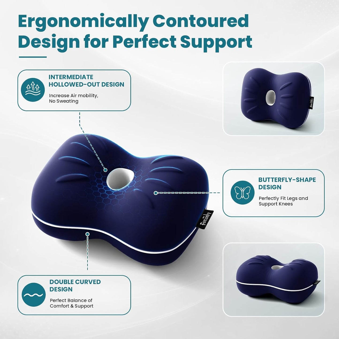 Knee Pillow for Side Sleepers - Smooth Spine Alignment Pillow, Memory Foam Knee Pillows for Back Hip Pain, Spine Aligning, Sciatica, Surgery Recovery, Pregnancy