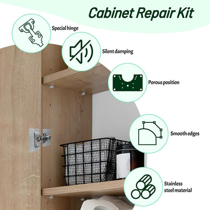 2 Pcs Cabinet Door Hinges, Cabinet Hinge Repair Plate Kit Fix Loose Sagging Cabinet Doors,Hinge Repair Plates for All Home Cabinets,Door Repair Kit Include(4 Repair Panels+2 Hinges+26 Screws) (1)