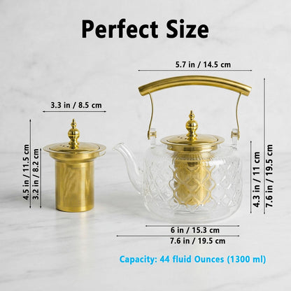 High Borosilicate Glass Teapot, 36 oz Thickened Heatproof Glass Teapot with Removable Stainless Steel Infuser and Lid, Stovetop Safe Tea Kettle, Hand Crafted Kettle, for Women and Adult