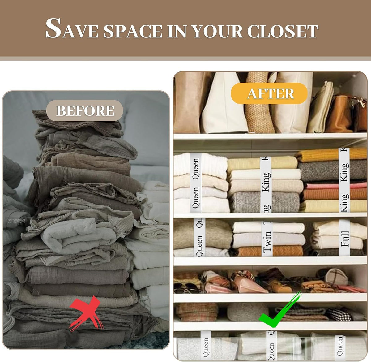 20 Pieces Bed Sheet Organizer Bands with Size Labels for Linen Storage