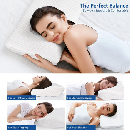 Memory Foam Pillow for Neck Pain Relief, Adjustable Orthopedic Ergonomic Cervical Pillow for Sleeping with Washable Cover, Bed Pillows for Side, Back, Stomach Sleepers
