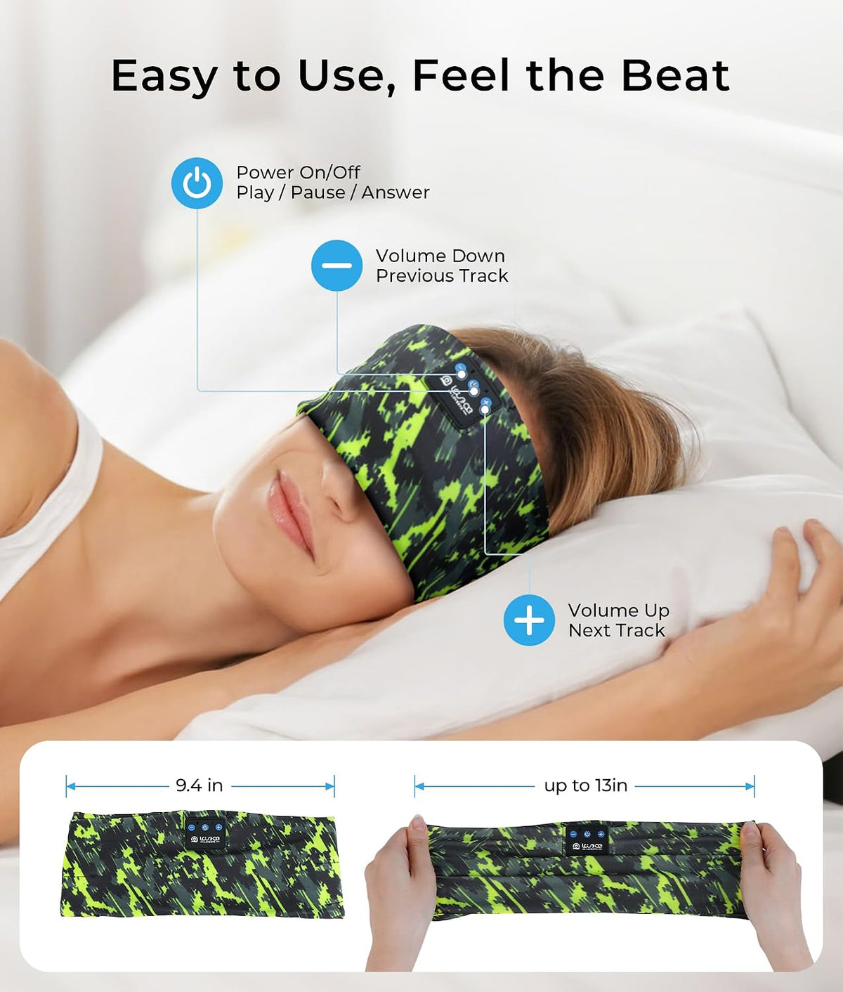 LOVE EYE Wireless Bluetooth 5.4 Sleep Headband Headphones for Side Sleeper