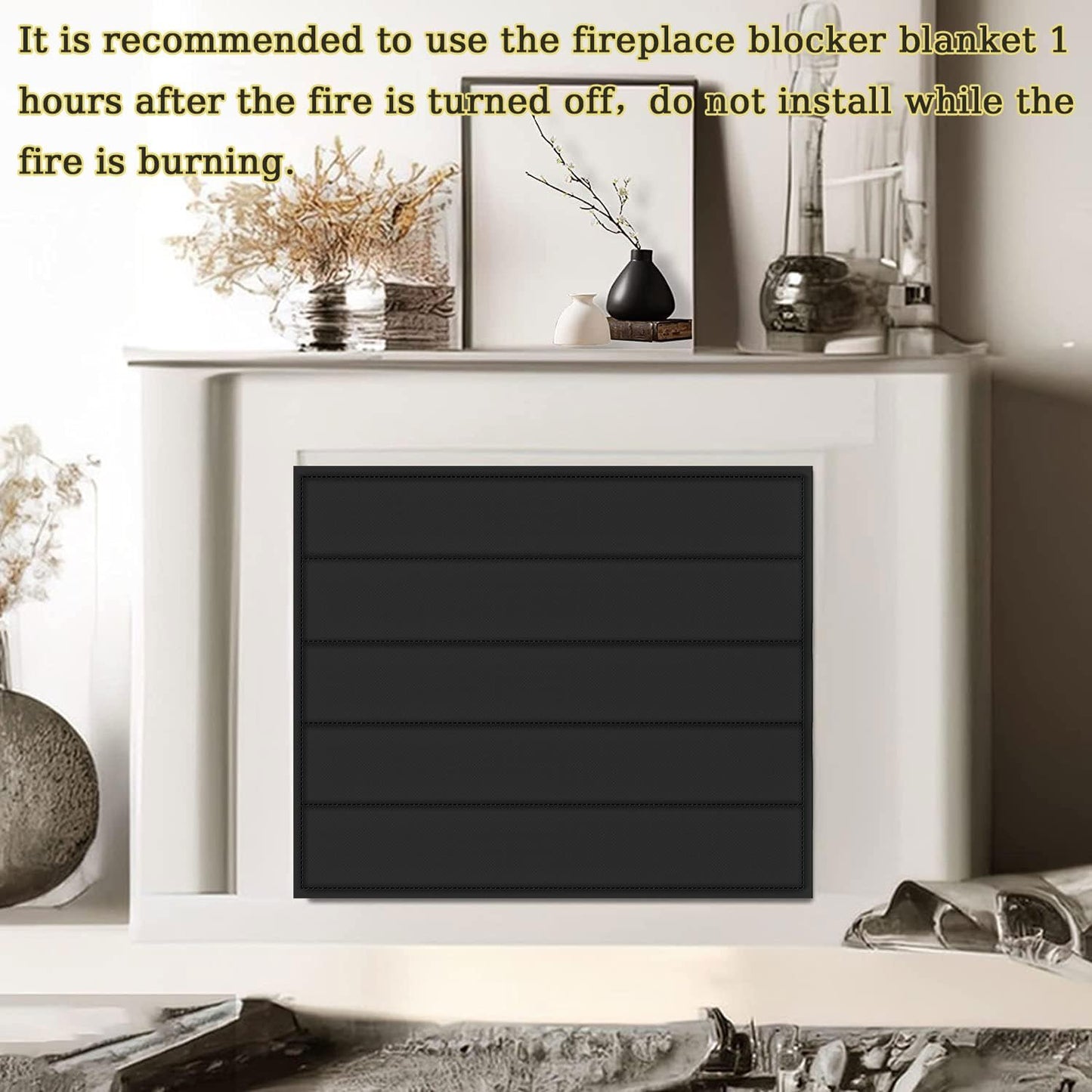 Magnetic Fireplace Cover 39"x32" Fireplace Draft Stopper Blocker Indoor | Fire Place Cover with Built-in 12 Strong Magnet for Iron Fireplace Frame Fireplace Screen