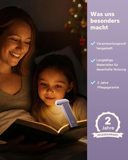 86lux Book Light, Rechargeable Reading Light for Book in Bed | 3 Color Modes & Stepless Dimming, Aluminum Alloy LED Bookmark Light for Book Lovers, Technology Black
