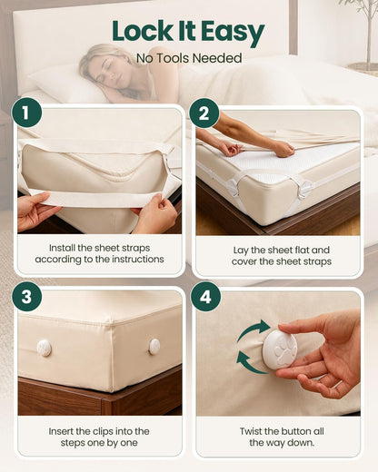 Bed Sheet Holders for Corners: 10 Clips with Side-Edge Locks (Not Just 4 Corners), One-Piece Bed Sheet Straps, No Metal & Anti-Slip, Heavy Duty Fitted Sheet Holder (Twin＆Full Style: 5-8in)