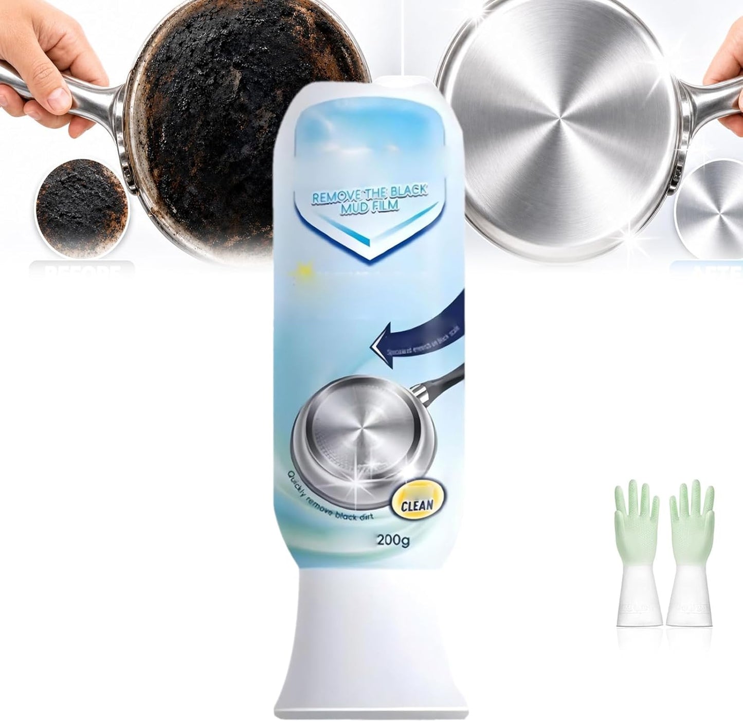 Pot Bottom Black Stain Remover, Magic Gel Cleaner for Black Pot Bottoms, Pots Bottoms Cleaning Gel, Stainless Steel Cleaner for Bottom of Pots and Pans, Effortless for Burned Cookware 200g (1, Set)