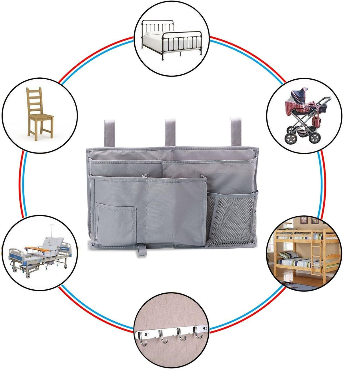 Large Pocket Bedside, Hanging Storage Organizer for Books,Phones,Tablets,Accessory and TV Remote - Best for Headboards, Bed Rails, Dorm Rooms, Bunk Beds, Apartments, Bathrooms &Travel (Light blue)