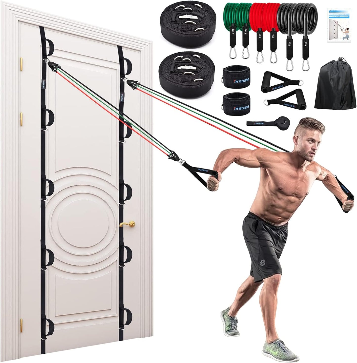 Brebebe Door Anchor Strap for Resistance Bands Exercises, Multi Point Anchor Gym Attachment for Home Fitness, Portable Door Band Resistance Workout Equipment, Easy to Install, Punch-Free, Nail-Free