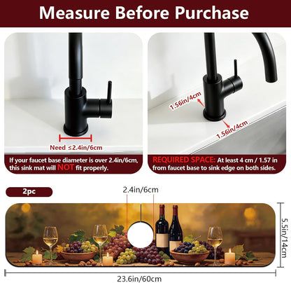 2Pcs Peonies Kitchen Sink Splash Guard Faucet Mat Vintage Florals Faucet Mat For Bathroom Kitchen 5.5x23.6In
