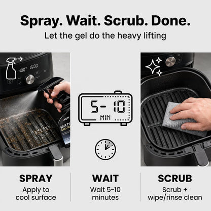 Kona Safe/Clean Air Fryer Cleaner and Degreaser Kit for Ninja Woodfire Grill, Smoker and Oven - 23oz Fume-Free No-Drip Gel Spray with 6 Stainless Steel Scrub Cloths