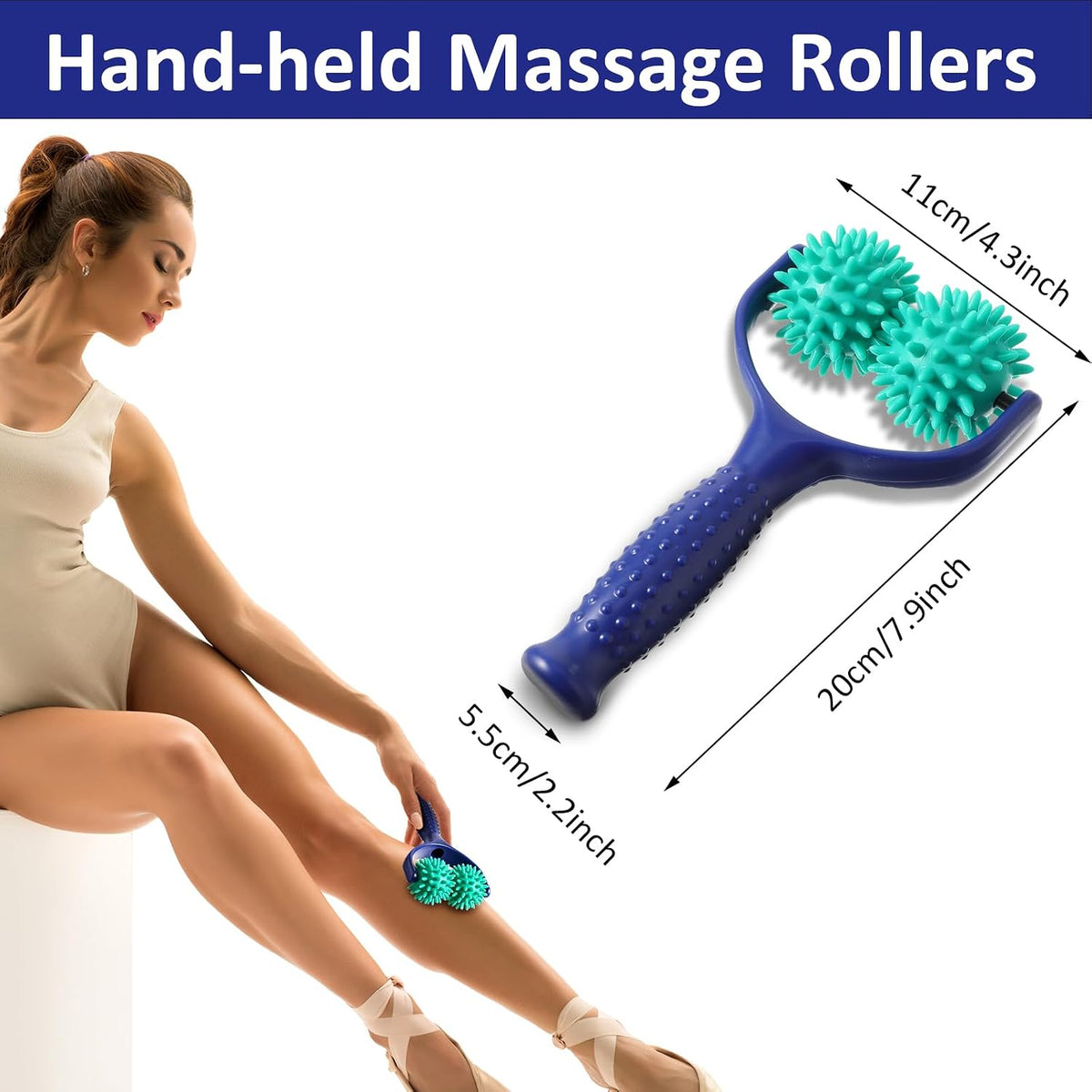 Spiky Massage Balls Rollers with Dual Ball Design, Manual Massage Stick