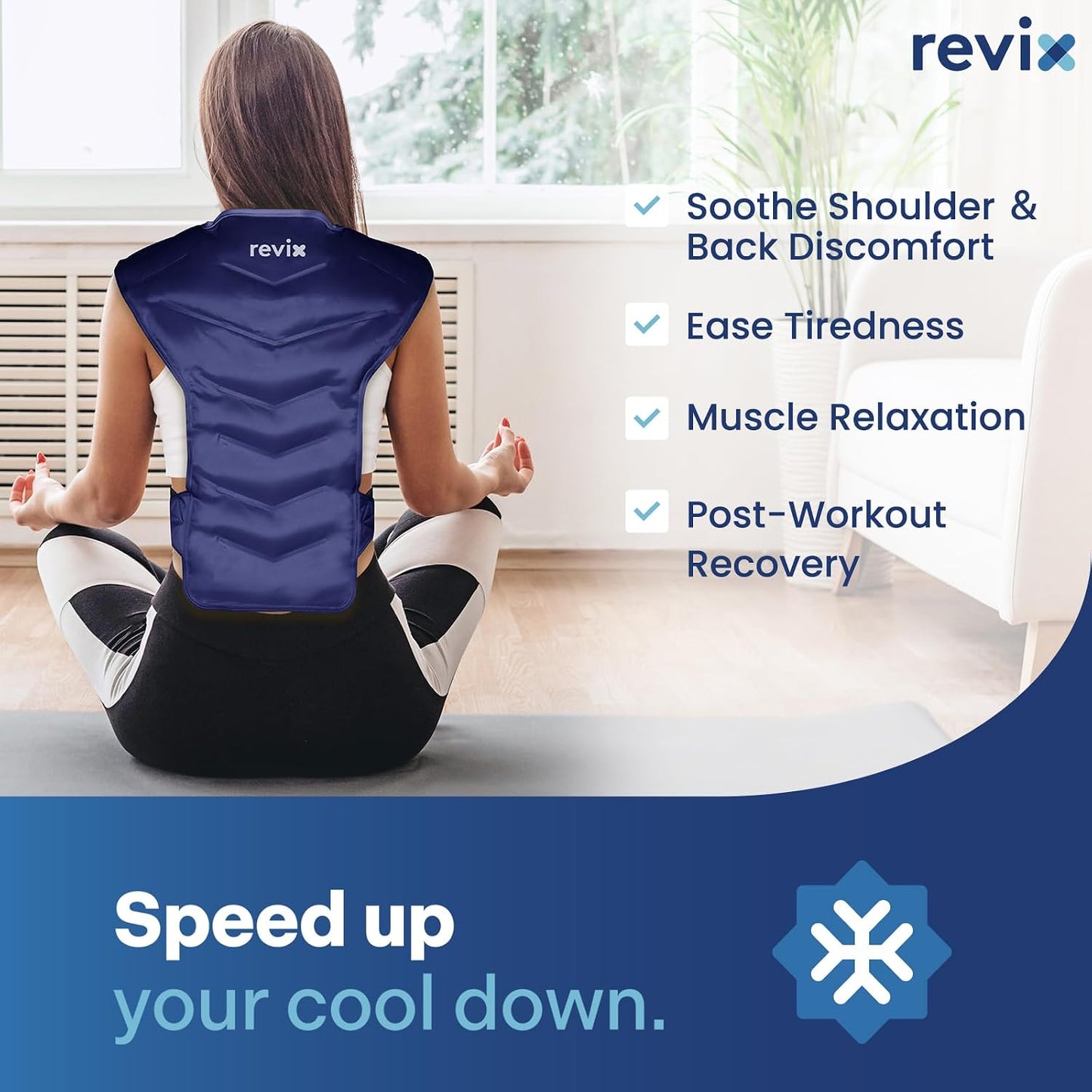 REVIX Large Ice Pack for Back and Shoulder Discomfort Relief, Reusable Gel Cold Pack with Soft Plush Lining, Flexible & Long-Lasting Cold Therapy Wrap, Navy