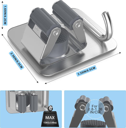 4 Pack Stainless Steel Mop and Broom Holder Wall Mount with Hook, Silver | Screw Drilling or Self Adhesive Storage Rack for Closet Laundry Garage Garden Tool Organizer