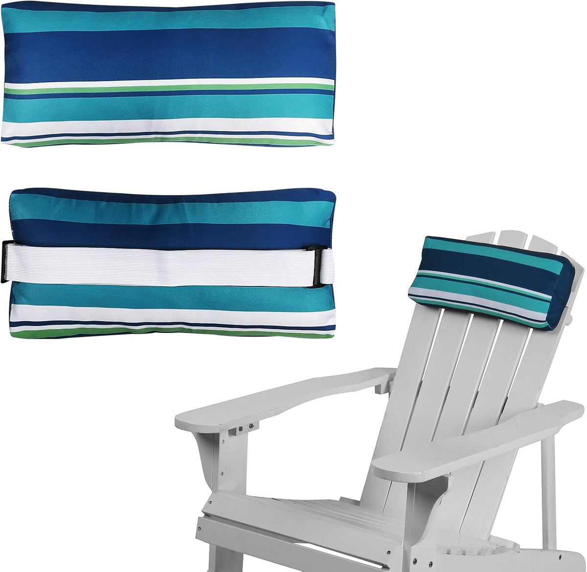 Chaise Lounge Head Pillow, 2 Pack Outdoor Patio Pillows with Adjustable Strap, Lounge Head Resting Pillow for Recliner Beach Pool Lounger Office Chair，Water Resistant Gray