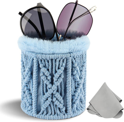 RayLove Glasses Holder for Nightstand, Boho Decor Eyeglass Case, Plush Lined Glasses Holder Stand for Office Desk Organizer