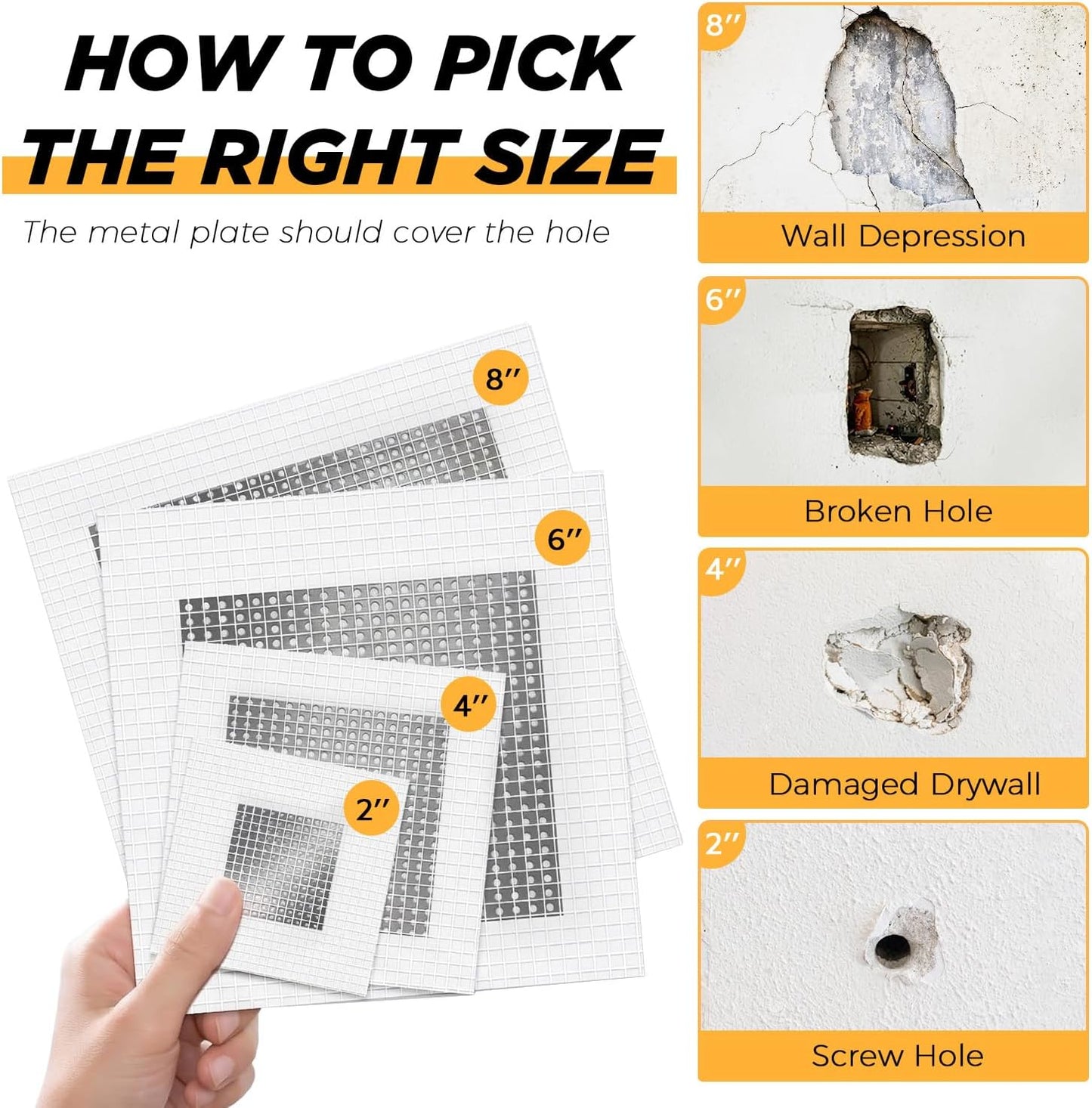 Drywall Patches, 20PCS Kit, 2/4/6/8 Inch Drywall Repair Patches for Holes | Aluminum Materials 丨 Long-lasting & Durable 丨 4 Easy Steps to Repair 丨 Multiple Loose Fit Sizes