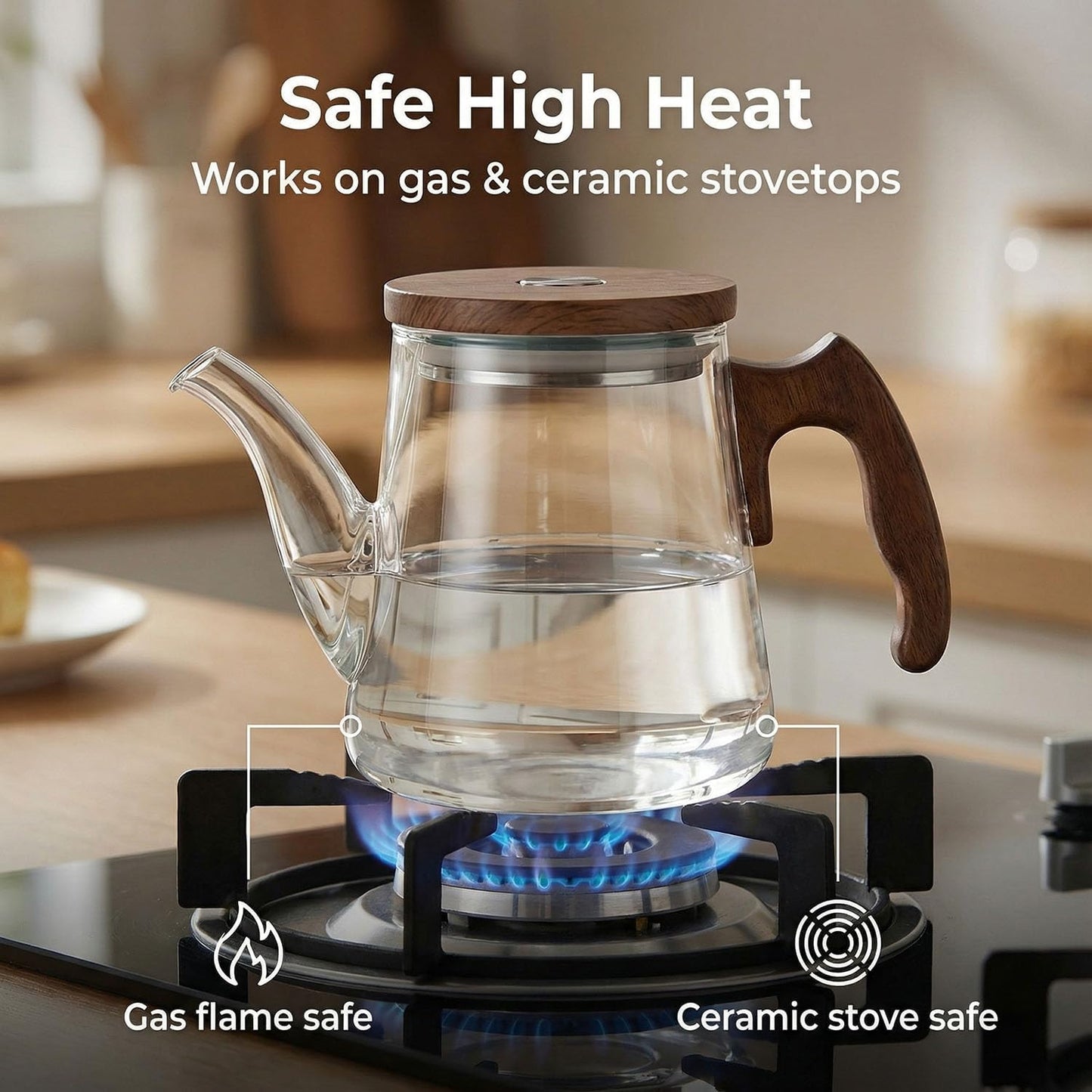 High Borosilicate Glass Teapot, 36 oz Thickened Heatproof Glass Teapot with Removable Stainless Steel Infuser and Lid, Stovetop Safe Tea Kettle, Hand Crafted Kettle, for Women and Adult