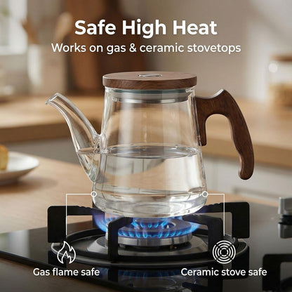 High Borosilicate Glass Teapot, 36 oz Thickened Heatproof Glass Teapot with Removable Stainless Steel Infuser and Lid, Stovetop Safe Tea Kettle, Hand Crafted Kettle, for Women and Adult