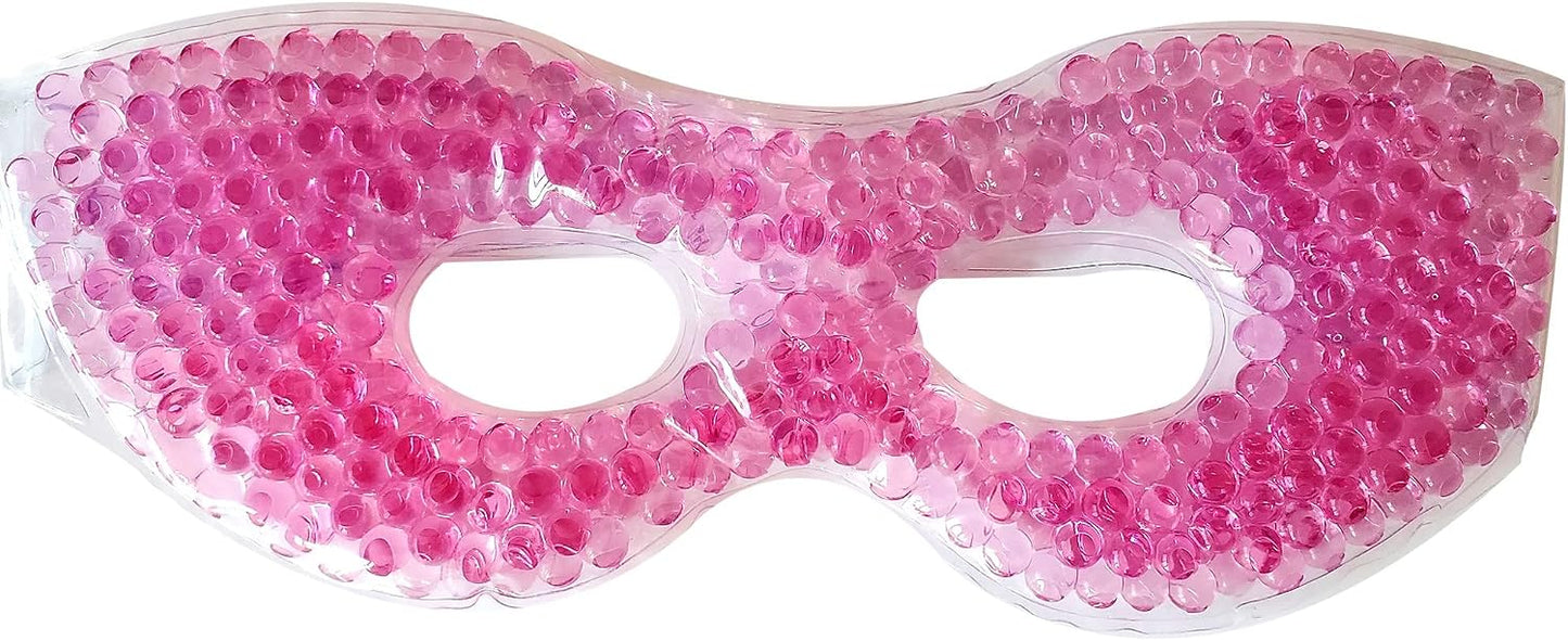 Soothing Face Mask with Flexible Soft Gel Beads, Cold Compress. Spa Cooling Therapy, Stress Relief, Swelling, Facial Pain, Puffy Eyes, Headaches, Migraines, Adjustable for Smooth Fit, Reusable (Pink)