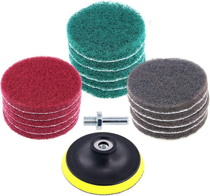 Glarks 16Pcs 4 Inch Drill Power Brush Tile Scrubber Scouring Pads Cleaning Kit with 4 Inch Disc Pad Holder for Bathroom & Kitchen Cleaning, 3 Different Stiffness (Red, Gray, Green)
