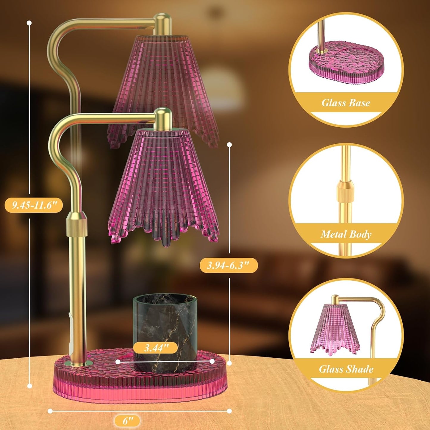 Flower Candle Warmer Lamp,Adjustable Timer & Dimmer(Black2) | Adjustable height fits jars. Timer & dimmer safe melt. 2 bulbs & heat-proof base. Perfect for bedroom, office, or gifting.