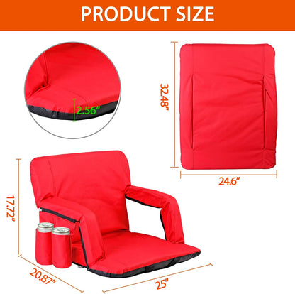 LEMY 20.5"/ 25" Wide Adjustable Stadium Seat for Bleachers Portable Water Resistant Stadium Chair with Back/Arms/Cushion for Outdoor or Indoor