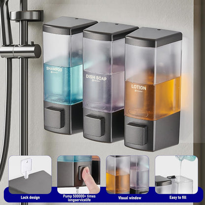 Pollock Shampoo and Conditioner Dispenser,Black 3 Chamber * 500ML | Shower Soap Dispenser Wall Mounted, Body Wash Dispenser No Drill,Refillable Shower Dispenser for Bathroom,Hotel,Public Place