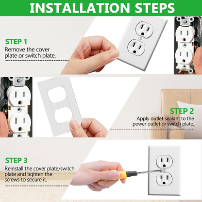 30Pack Outlet Insulation Pads, Wall Plate Gasket Draft Stopper Seal | 3 Sizes for Single Double Triple Plates, 3mm EVA Foam, No-Tool Install, Thermal Sound Energy Saver