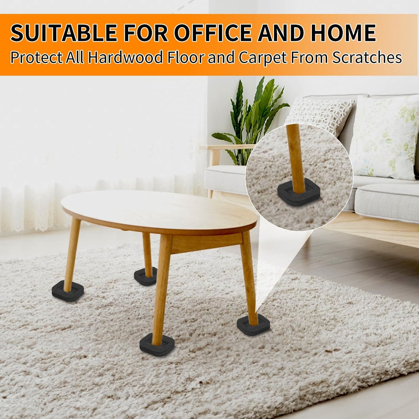 12 PCS Felt Furniture Coasters Caster Cups for Hardwood Floors, Felt Bottom Furniture Pads, Bed Office Chair Fridge Furniture Wheel Stopper to Prevent Sliding and Scratches (Black, L: 2.6" * W:1.8")