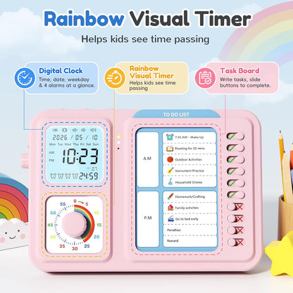 3-in-1 Visual Timer for Kids, Chore Chart for Kids, Visual Schedule（Blue） | To do list board, routine chart for home, school, classroom, ADHD/autism visual support, checklist, silent vibration alerts