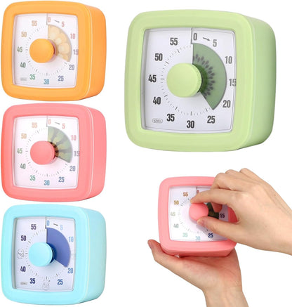 4 PCS Visual Timer, 60 Minutes Countdown Clock, Colored Mechanical Time Management Tool, Quiet Operation Design with Clear Dial Display for Reading, Home Office Focus, Productivity Training