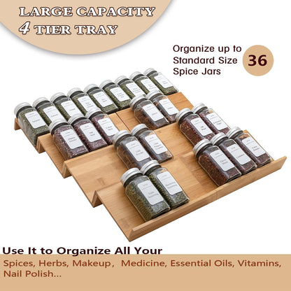 Bamboo Spice Rack Drawer Organizer - 8 Pieces Set- 7" Wide Per Piece - Combine Pieces Into 14" Wide Rack (7" or 14")