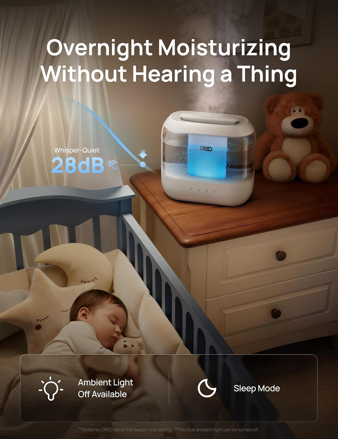 DREO 4L Humidifiers for Bedroom, 36H Runtime, 28 dB Quiet, HM311 | Easy to Refill & Clean, BPA-Free, Nightlight, Supersized Air Humidifiers for Large Room, Baby Nurseries, Plants, Indoor