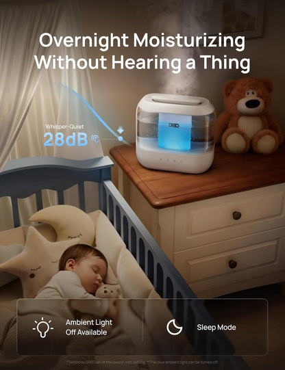 DREO 4L Humidifiers for Bedroom, 36H Runtime, 28 dB Quiet, HM311 | Easy to Refill & Clean, BPA-Free, Nightlight, Supersized Air Humidifiers for Large Room, Baby Nurseries, Plants, Indoor