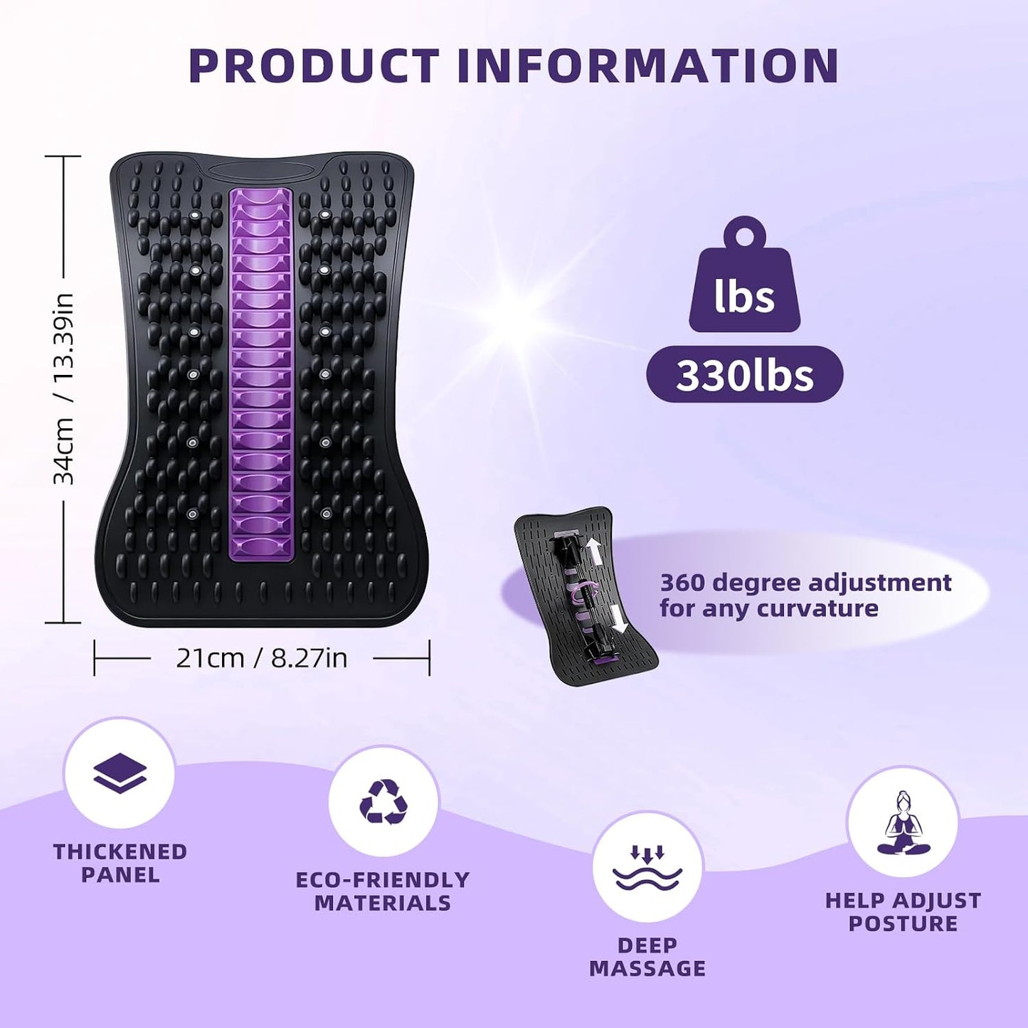 Adjustable Back Stretcher for Lower Back Stretching,Manual Spinal Decompression Board for Daily Use,Portable Lumbar Stretch Tool for Home Office & Travel.