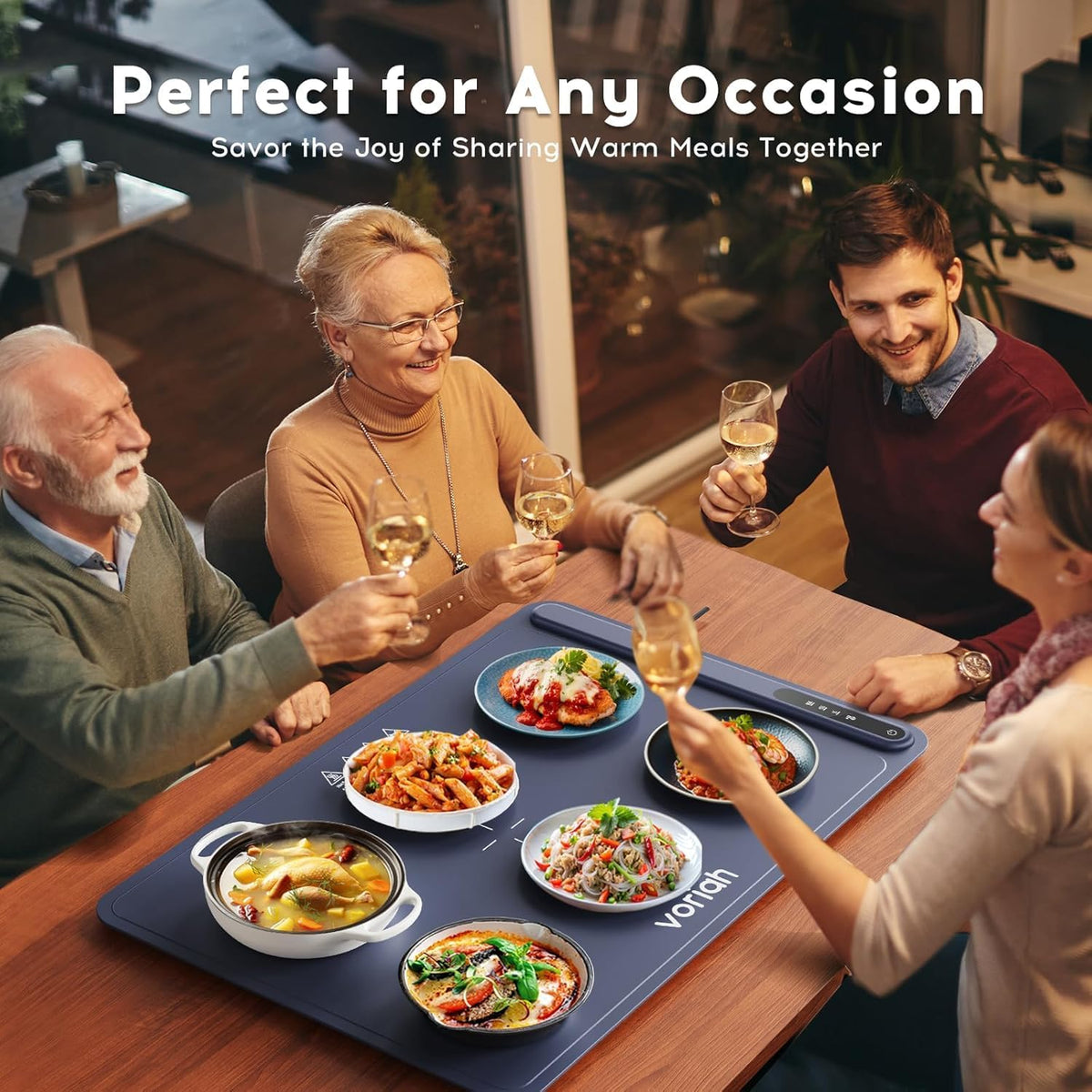 Warming Mat for Food, Voriah Electric Warming Tray with 3 Temp Settings & Auto Shut-Off, Food Warmer with Thick Silicone Surface to Keep Food Warm at Buffet, Parties, and Family Use（Dark Blue）