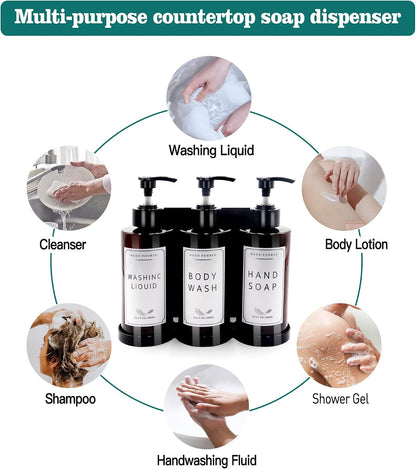 Plastic Shampoo Dispenser Body Wash Dispenser Wall Mount for Home | Shampoo and Conditioner Dispenser No-Drill 3 Chamber Wall Mounted Shower Soap Dispenser Refillable Pump Bottle for Bath Hotel