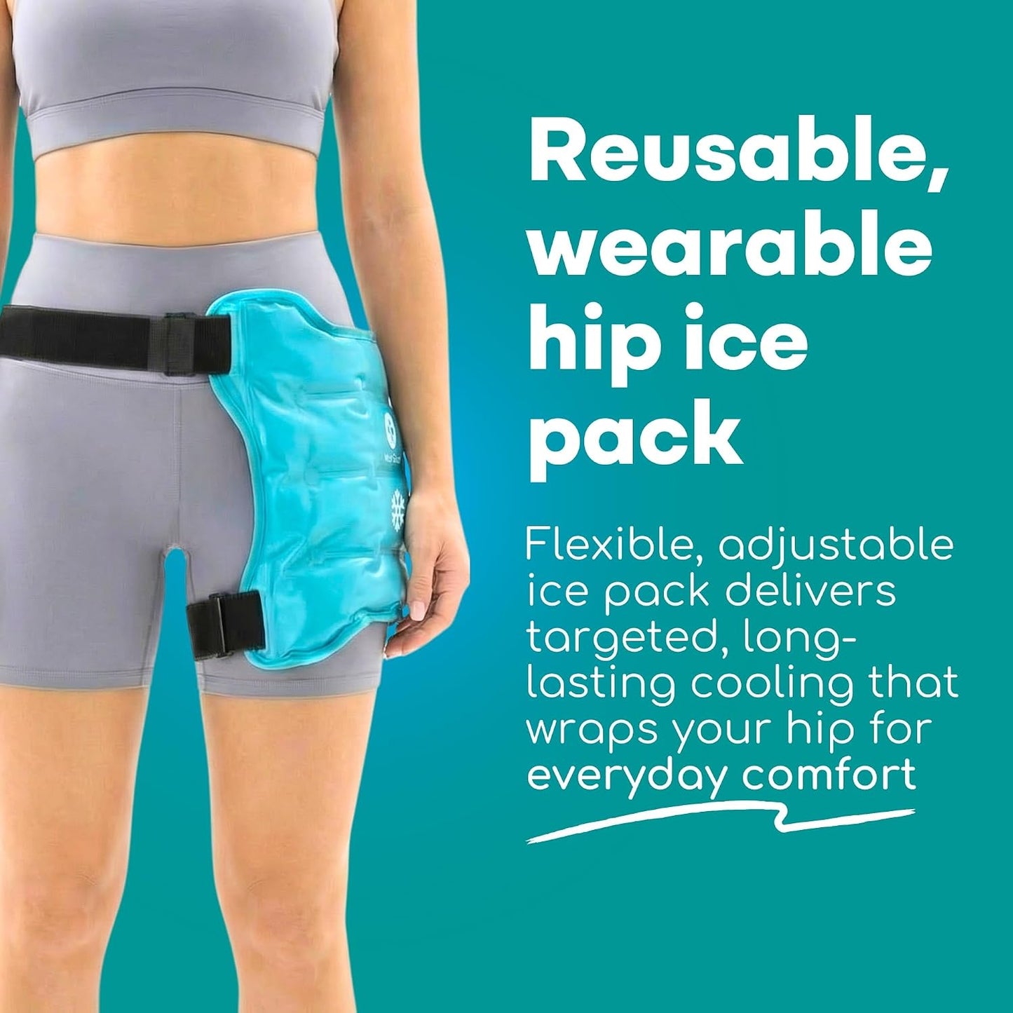 Medi Grade Hip Ice Pack Wrap with Adjustable Strap, Reusable Gel Cold Pack | Flexible ice pack for hip pain relief, bursitis and swelling, cold wrap supports recovery after hip replacement surgery