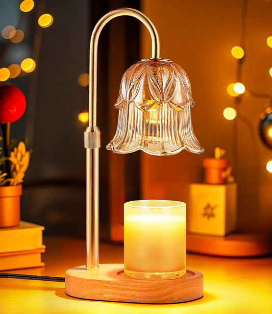 Candle Warmer Lamp Adjustable Timer - Electric Flower Glass Candles Light | Height Adjustable Dimmable Vintage Base Modern Wax Candles Jar Top Warmers Wax Melts Birthday Women Mom House Warming Gifts