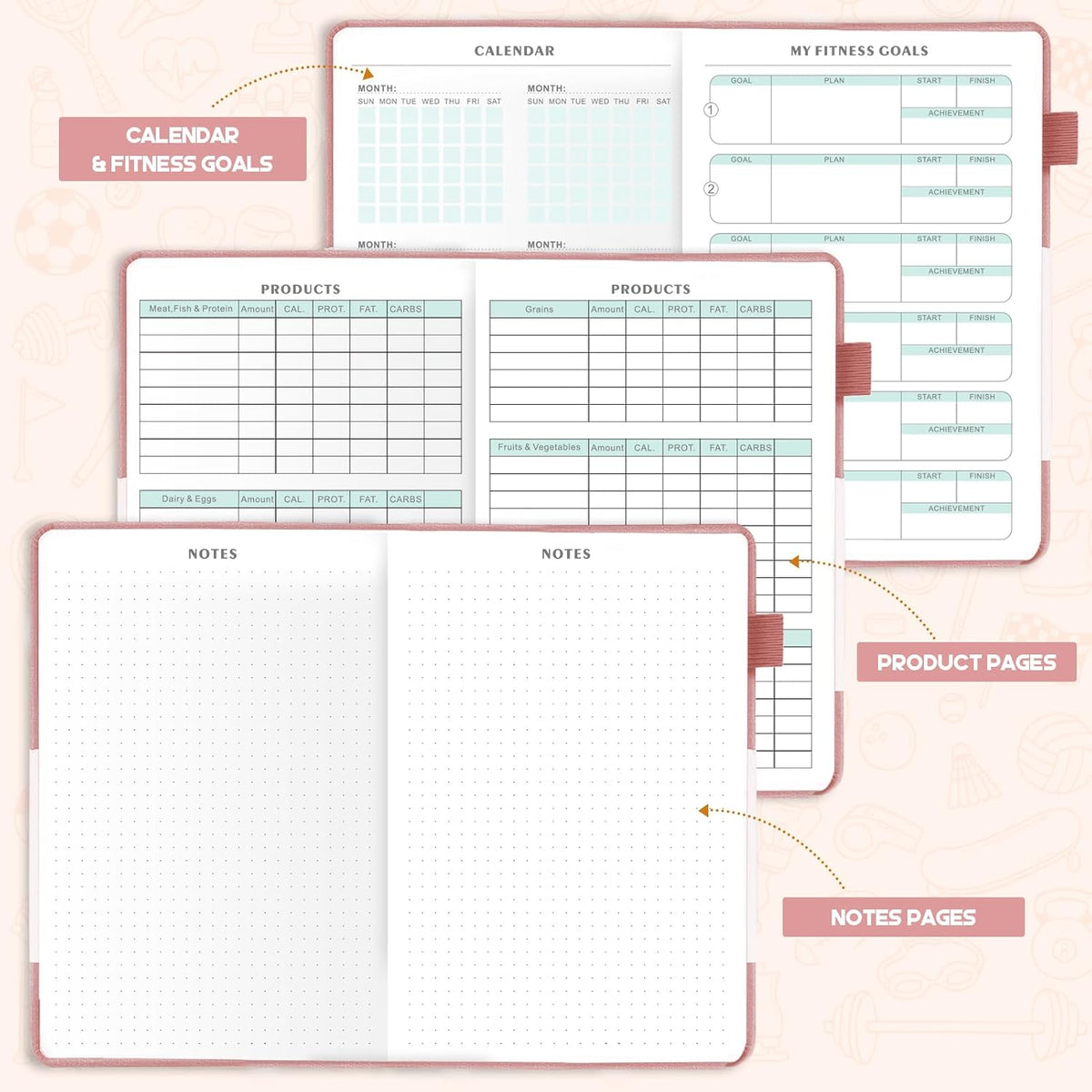 Food Journal & Workout Log Book, 90 Day Fitness Journal Tracker Diary